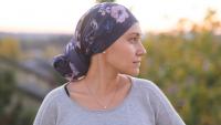 Female patient wearing scarf on her head